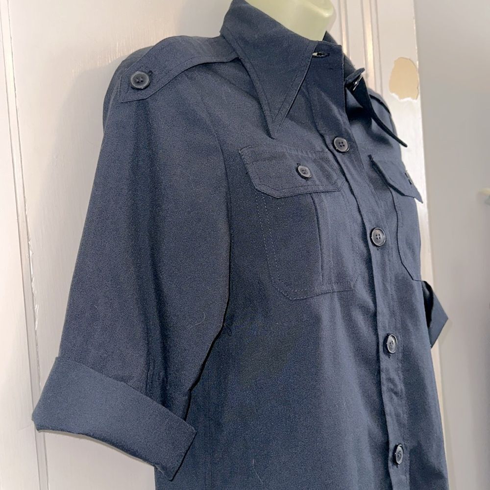 Vintage 70s Breckinridge Very Dark Navy Blue Military Look Short Sleeve Shirt - Picture 5 of 9